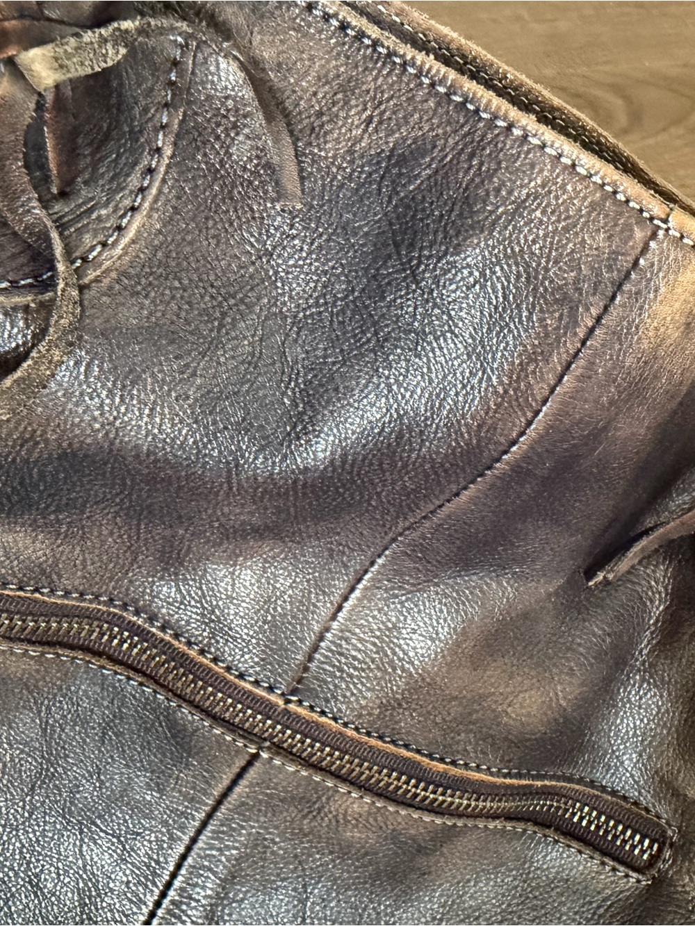 BED|STU Distressed Brown Leather Tote with Top Handles - Picture 7 of 9